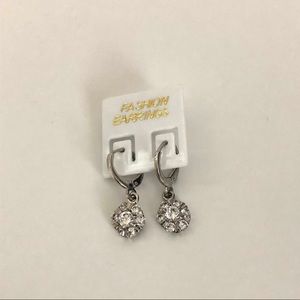 Mini Silver Rhinestone Flower Hoop Earrings